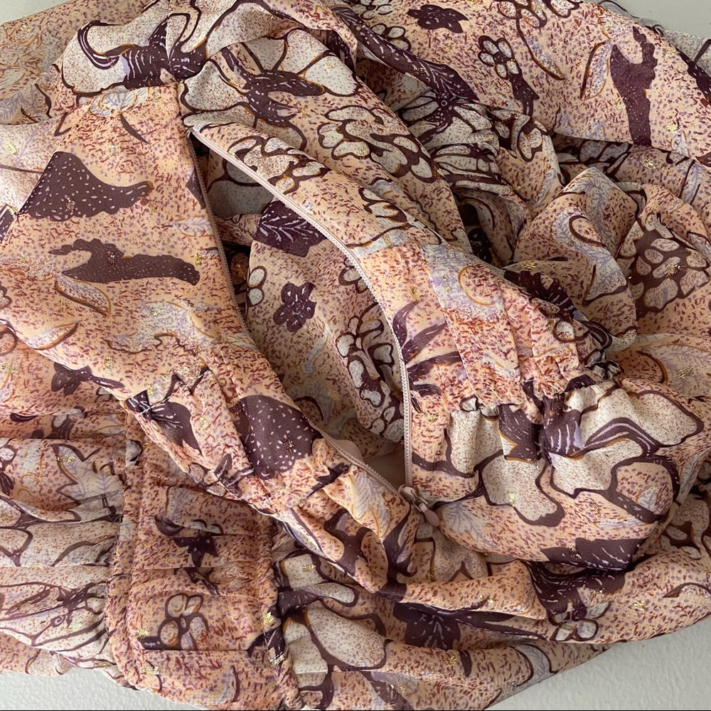 O.P.T NWT FLORAL DEGAGE PEACH ROSE GOLD METALLIC BOHO PEASANT DRESS SMALL ANTHRO - Picture 9 of 11